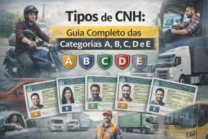 Infográfico mostrando os diferentes tipos de CNH e os veículos correspondentes a cada categoria