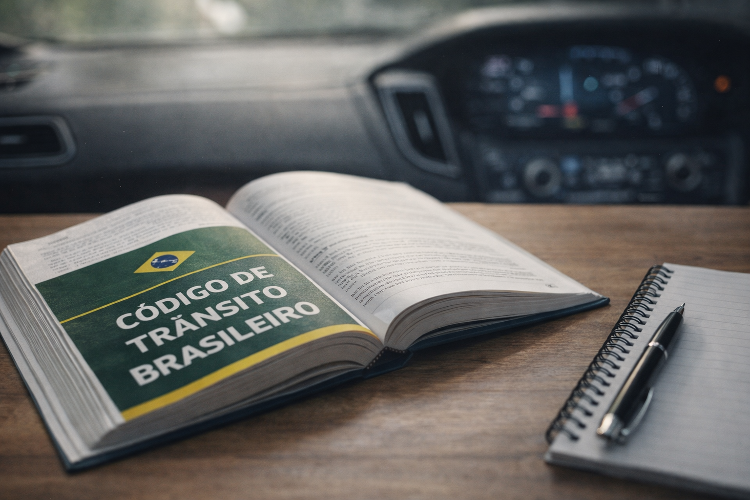 Livro do Código de Trânsito Brasileiro sobre a mesa de um agente de fiscalização